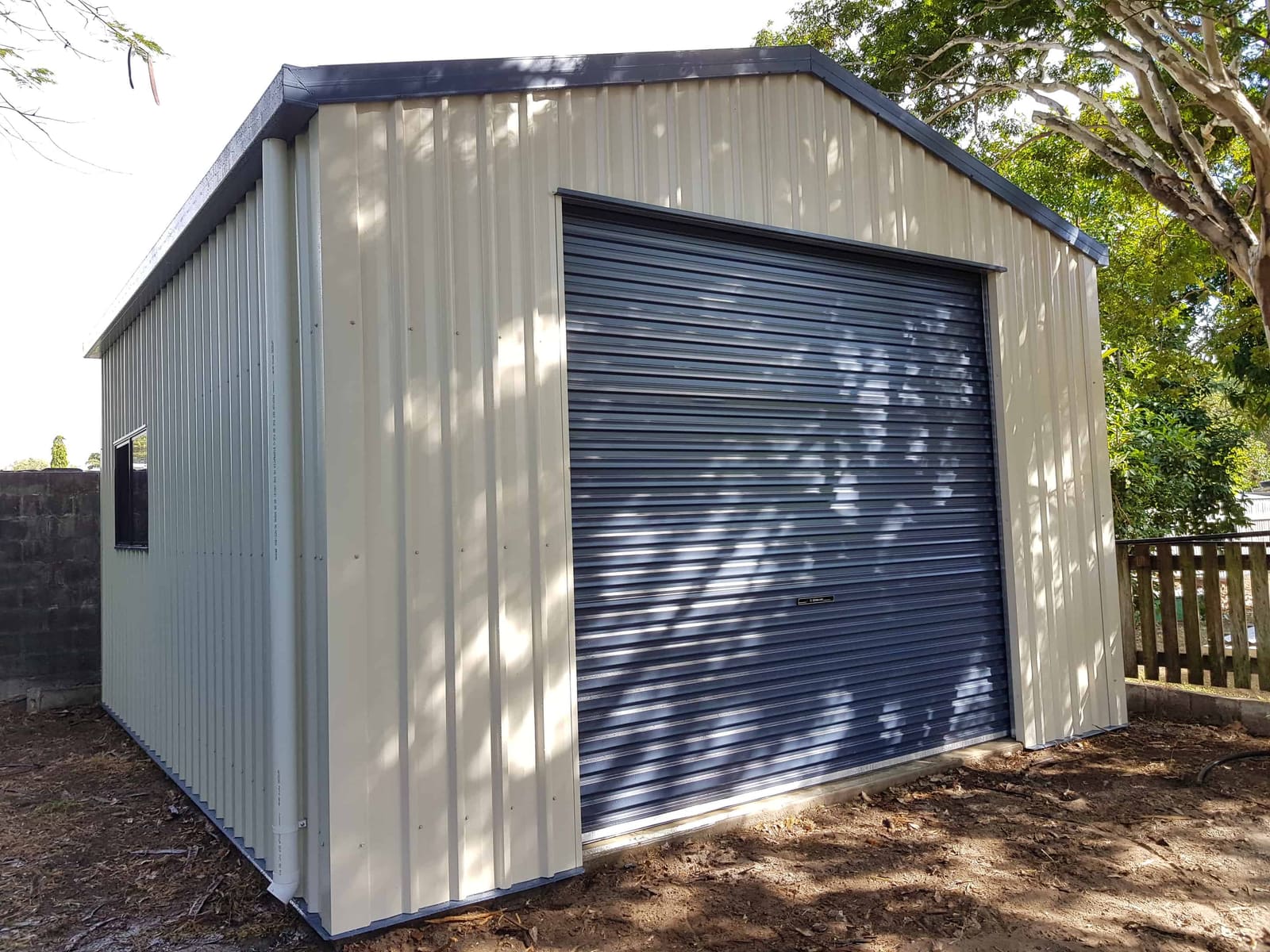 Gable Roof Garage Shed with Single Roller Door - Bryland Sheds Townsville